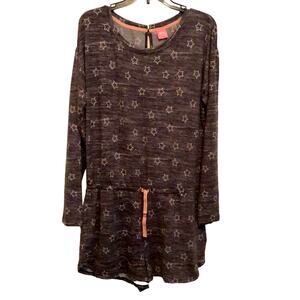 Jenni Intimates Gray Star Print Knit Romper PJ’s Soft Comfy Long Sleeves Size L